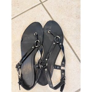 Chaps Black Sandals Thong Buckle Ankle Strap Summer Shoes Size 10.5